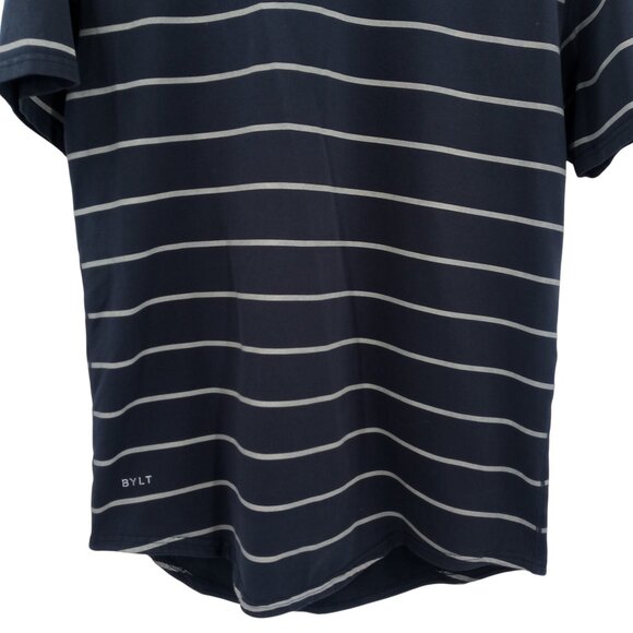 BYLT Drop Cut S/S Lux Blue Short Sleeve Striped T Shirt Size L Stretch Casual - Picture 4 of 9
